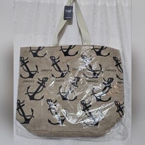 XLarge Jamaica Beach Cruise/Tote Bag Burlap W Anchor Design 22"W x 17" H NWT